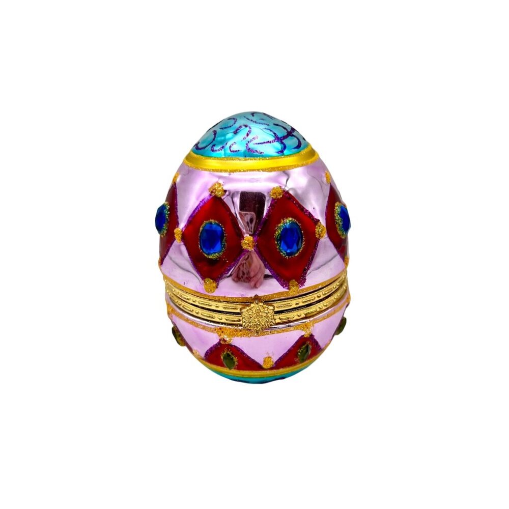 Christopher Radko 2004 Fabergé Style Trinket Egg Box Gold Jewel Accents 3.5" H